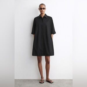 ALFANI Black Shirt Dress Collared Short Sleeve Minimalist Midi Loganlook 📐4